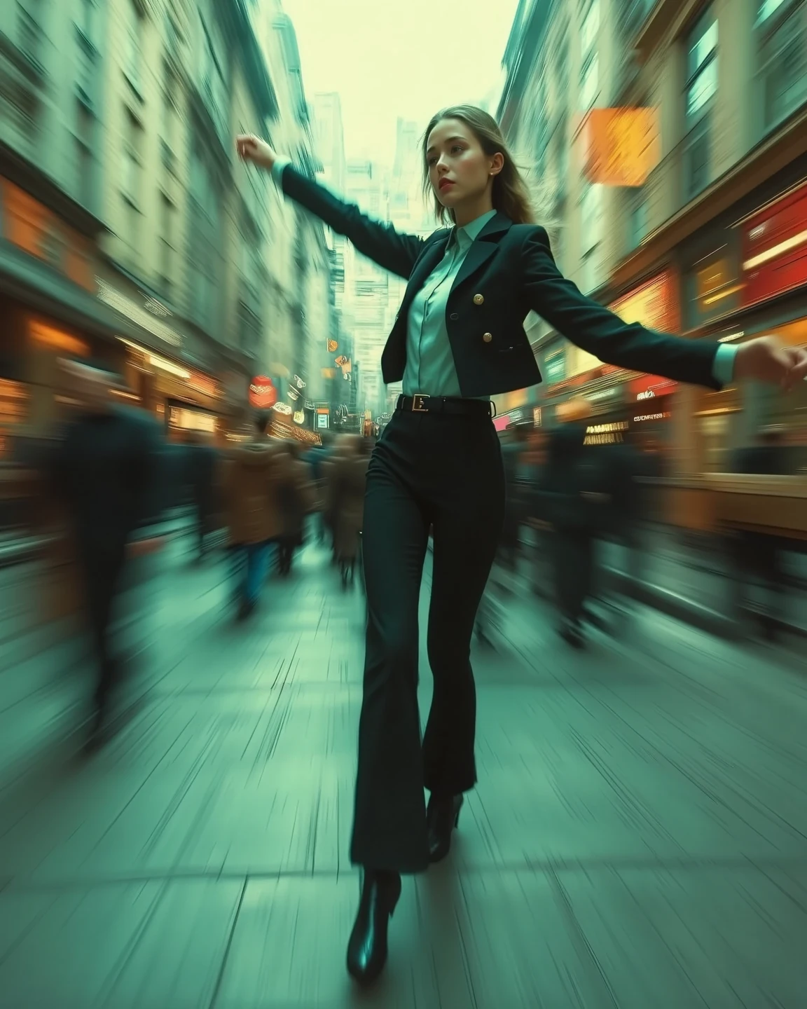 A dodgeball grazing the body, dodging dodgeball like in Matrix bullet time effect, A character that leans back to dodge dodgeballs like the bullet time effect in The Matrix. (Matrix bullet time effect), bullet time dodge, comical style character, city setting, 1970's Scandinavian vibe, (masterpiece, best quality:1.2) 