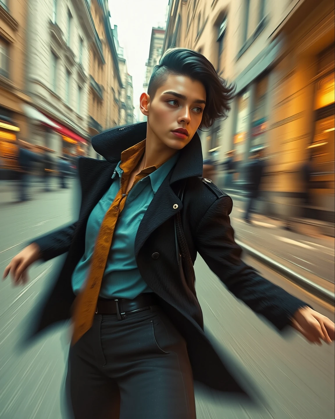 A dodgeball grazing the body, dodging dodgeball like in Matrix bullet time effect, A character that leans back to dodge dodgeballs like the bullet time effect in The Matrix. (Matrix bullet time effect), bullet time dodge, comical style character, city setting, 1970's Scandinavian vibe, (masterpiece, best quality:1.2) 