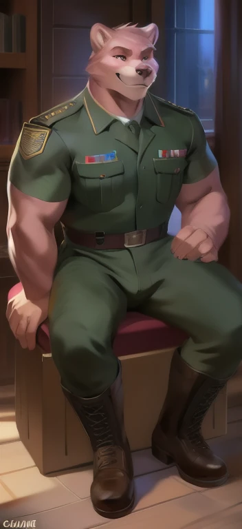 Solo, male, sitting at tavern, bulge, by bigcozyorca, by goonie-san, by bebebebebe, by spikedmauler, front view, big buff , tyrannosaurus, ebony black fur, black fur, bushy tail, buff, wearing brown fantasy leather armor, tall, masculine, bulge, sexy, sexy expression