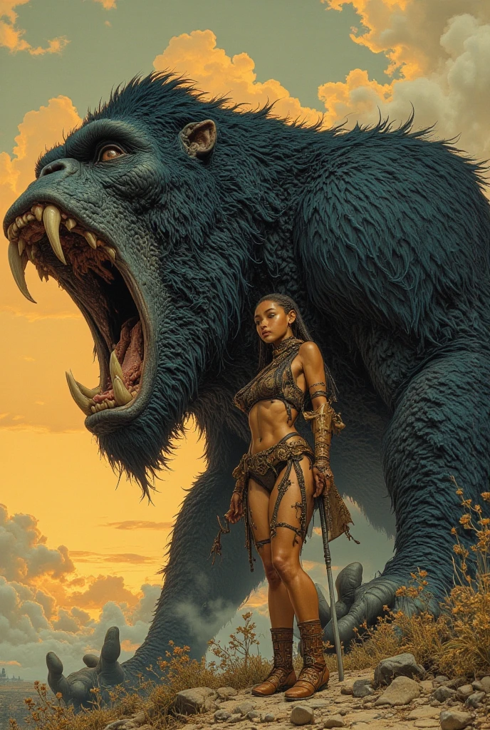 Monster Girl, Behimos, femele, Giant body shape, Great power, dark-brown skin, rough muscles, hard cuticle, High defense, Strong limbs, Stout tail, warriors, with wisdom, There are feelings, maternal tenderness, legendary, self-sacrifice, Aegis, UHD, high quality, highres, 16k