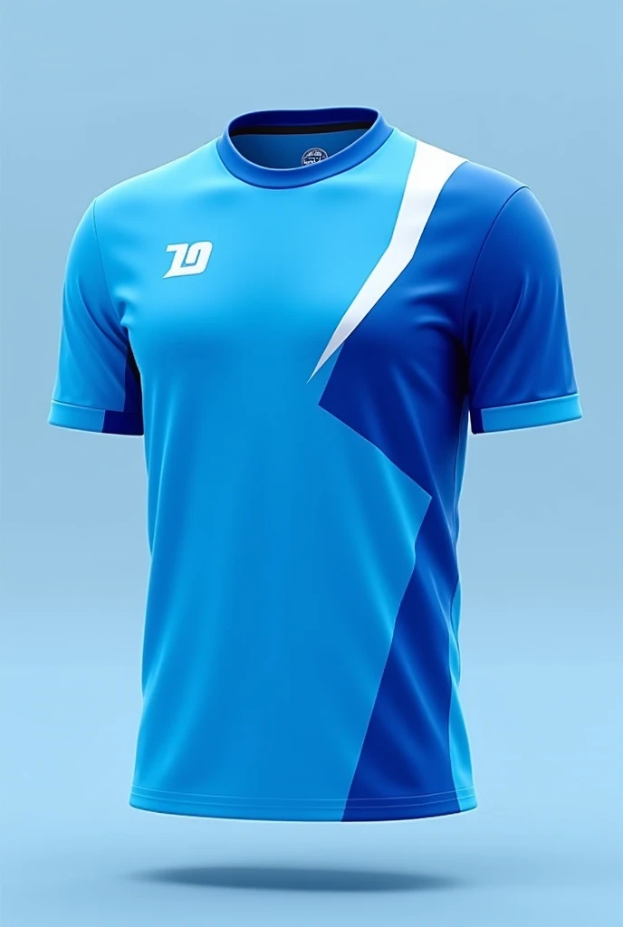 A student gaming jersey, light and dark blue with white details only on one side