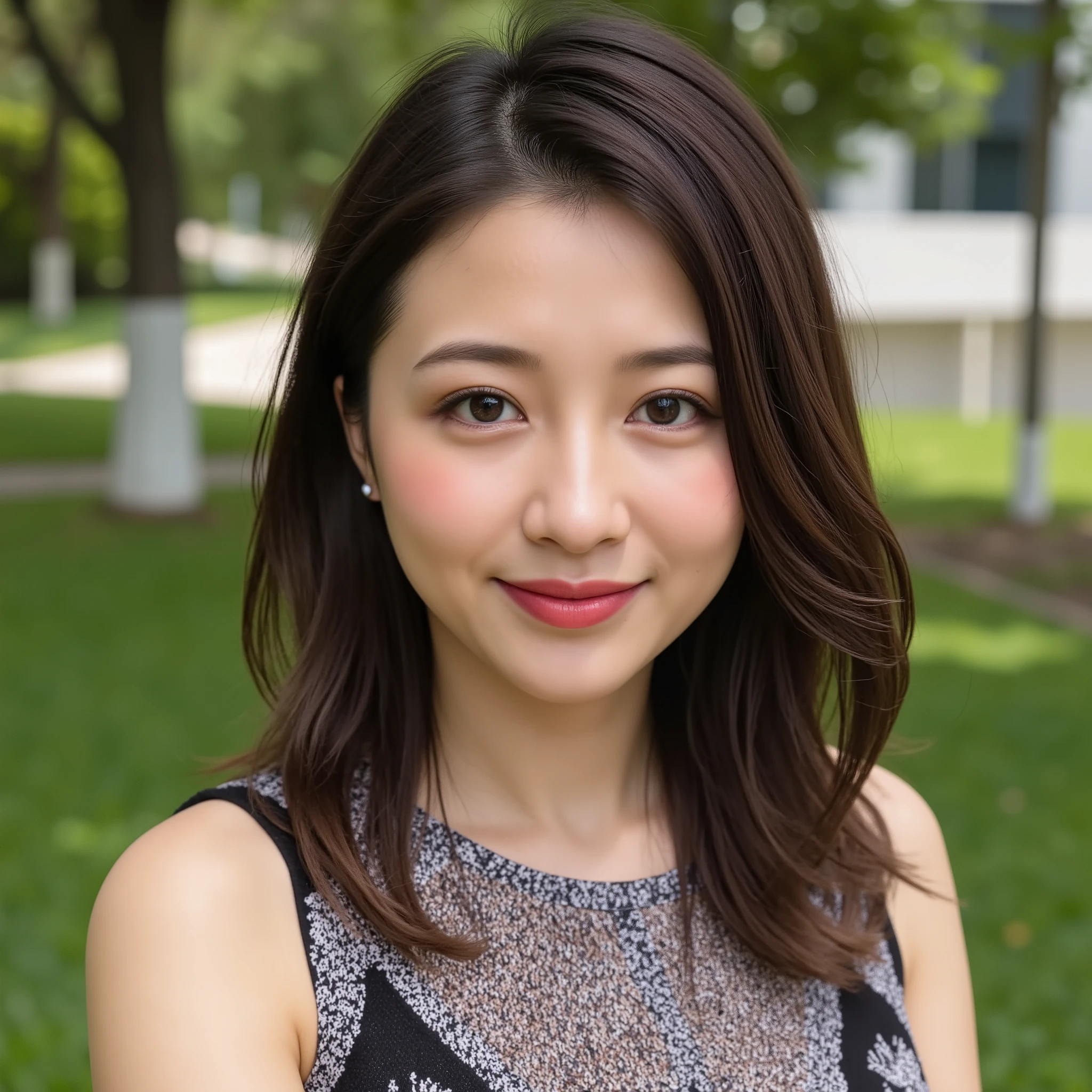 A beautiful middle-aged woman standing in a park (48 years old: 1.4), Wavy Dark Hair , Long Thin Legs , fine laugh lines: 1.2, and a seductive smile . 。 sharpens facial details , amazing beauty (ultimate beauty), Women's face and eyes 、 (lipstick: 1.1), ( eyeliner: 1.2), mascara, and eyeshadow . The model exudes elegance and confidence , Close to a large garden , photo author:mr. names quality ( author:mr. names: 1.2, hyper author:mr. names: 1.1, photo author:mr. names: 1.37), A concert venue with exceptional beauty, and formal aesthetics (1.4). close to a large garden The image is clear and sophisticated (1.4), depth of field, physically-based rendering . Various fashions The pattern creates a sophisticated atmosphere with a sense of the season, 。 This image gives a clear and sophisticated impression 。 sleeveless knit dress with moss , The makeup contains an abstract blurry background 、 reflect quiet refinement .