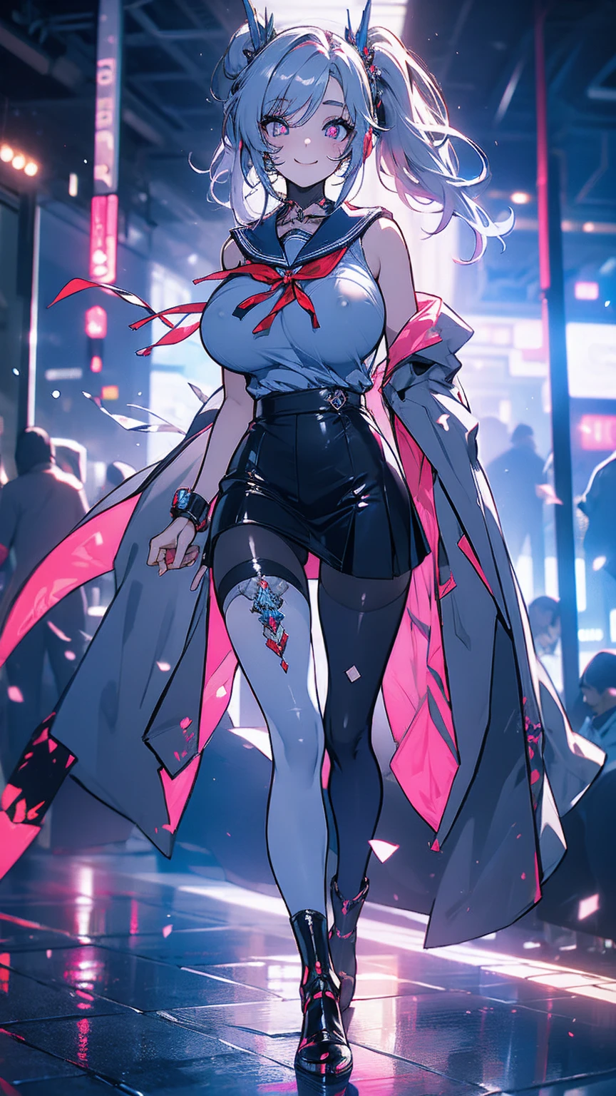 girl spacepunk,(((1girl))),((cute and beautiful afro haired girl)),((((black race)))), (large breasts:1.4),saggy breasts,((((hot pink afro hair:1.35,((afro hair:1.35)),afrohair,afro:1.35,dark hair,black hair,Double hair bun:1.3)))),medium hair,((heterochromia:1.5, (yellow_eye and red_eye))),intricate eyes,beautiful detailed eyes,symmetrical eyes,((fat)),((((tan,dark skin,black skin:1.35,dark-skinned_female,dark skin:1.3,ebony skin,lustrous skin:1.5,bright skin: 1.5,shiny skin,very shiny skin,shiny body,illuminated skin,wet legs)))),(spider lower abdomen,narrow waist,wide hip,athletic body,inflated legs),(((detailed face))), cute,slutty,sensual,seductive look,seductive,erotic,enchanting,((nsfw)), revealing clothing,show skin,(((neon green fishnet dress))),((slave collar)),(((wet clothes,intricate outfit,intricate clothes))), (dynamic pose:1.0),solo focus,embarrassed,(centered,scale to fit dimensions,Rule of thirds), cyberpunk city by the ocean at night, with bright neon signs and dark stormy clouds and puddles, scenery:1.25, artistic photography,(photography taken by sldr),highres, sharp focus, (ultra detailed, extremely detailed), (photorealistic artwork:1.37),(extremely detailed CG unity 8k wallpaper),((synthwave background theme)),(((vibrant colors))),(intricate background),(masterpiece),(best quality),