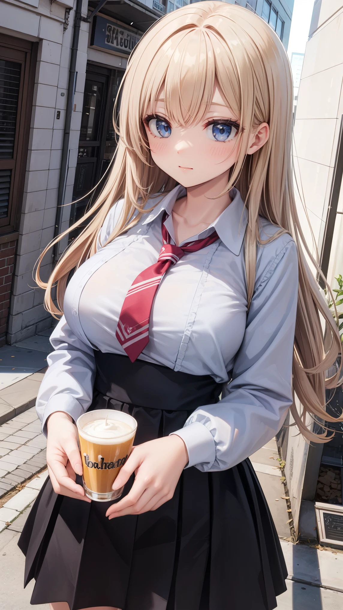masterpiece, 4k, highresolution, highquality, cute, student, school uniform, blonde hair