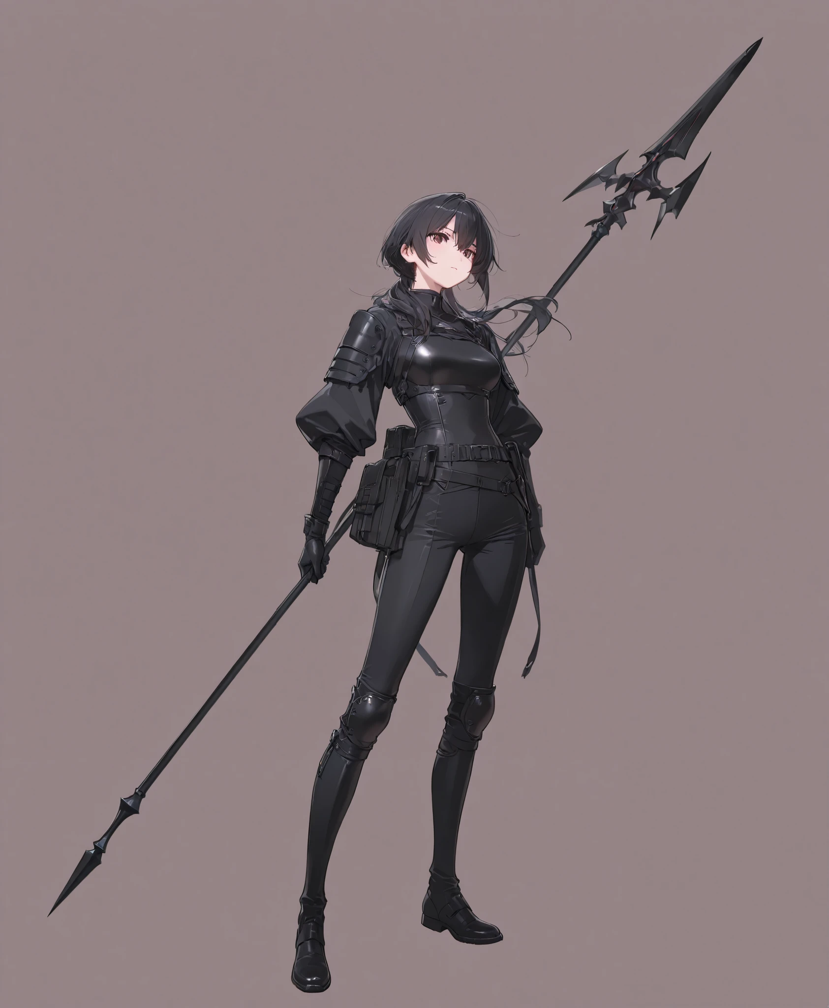 full body、 fight scene、simple background、dynamic、Superb details、high image quality during sick leave、Showdown、spear