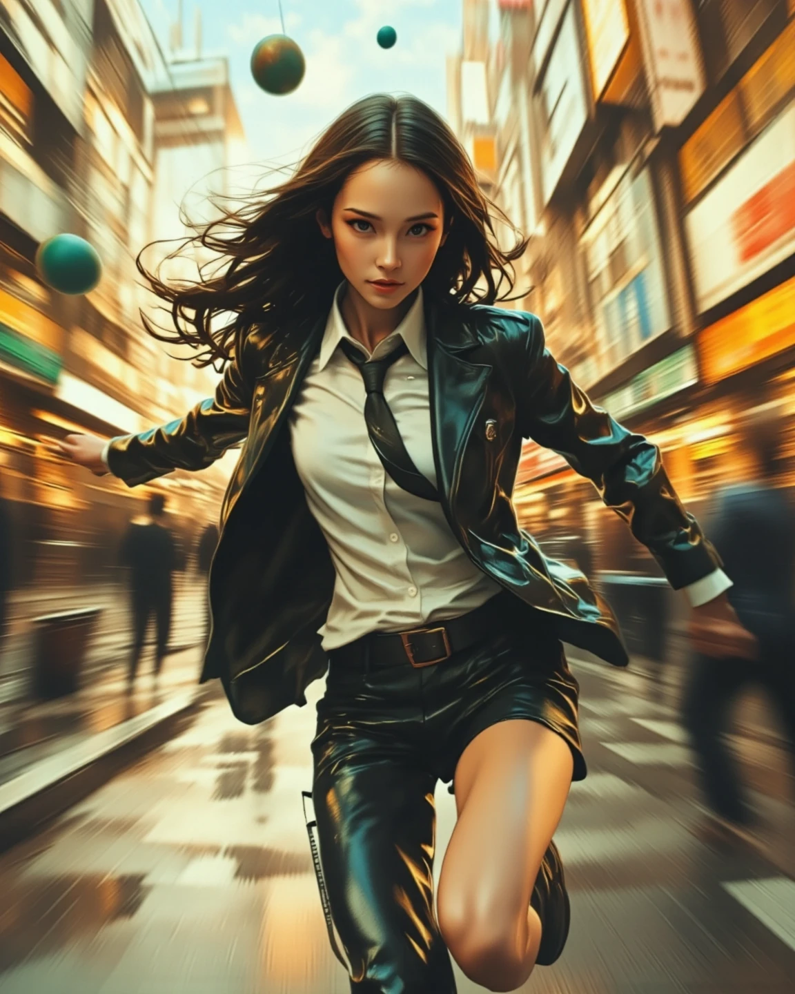 A dodgeball grazing the body, dodging dodgeball like in Matrix bullet time effect, A character that leans back to dodge dodgeballs like the bullet time effect in The Matrix. (Matrix bullet time effect), bullet time dodge, comical style character, city setting, 1970's Scandinavian vibe, (masterpiece, best quality:1.2) 