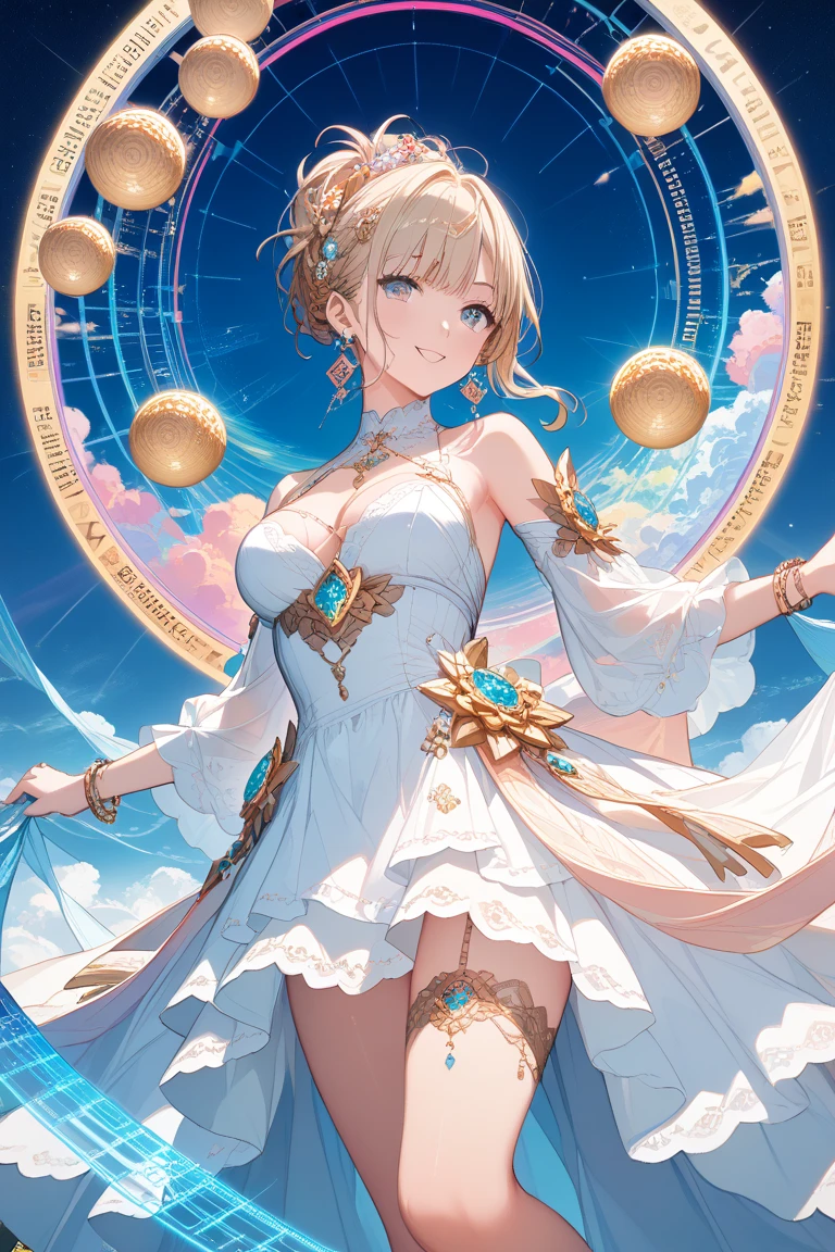 Official Art, Masterpiece European female face,elvish, short hair, lightbrown hair , brown eyes , jugendstil , (masterpiece、top-quality、hight resolution: 1.4),in 8K, Drawing of a woman with short lightbrown hair, Anime Art Nouveau, highly detailed exquisite fanart, anime fantasy illustration, clean detailed anime art, detailed anime art, Sharp Focus, Delicate Beautiful Hair and Eyes and Face, realisitic, ultra-detailliert, a beauty girl, flower garden, symetric fairy wings on the back,