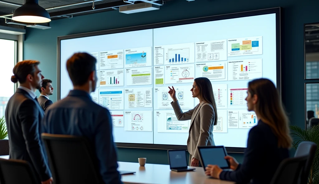 Project managers analyzing customer feedback data in a conference room.