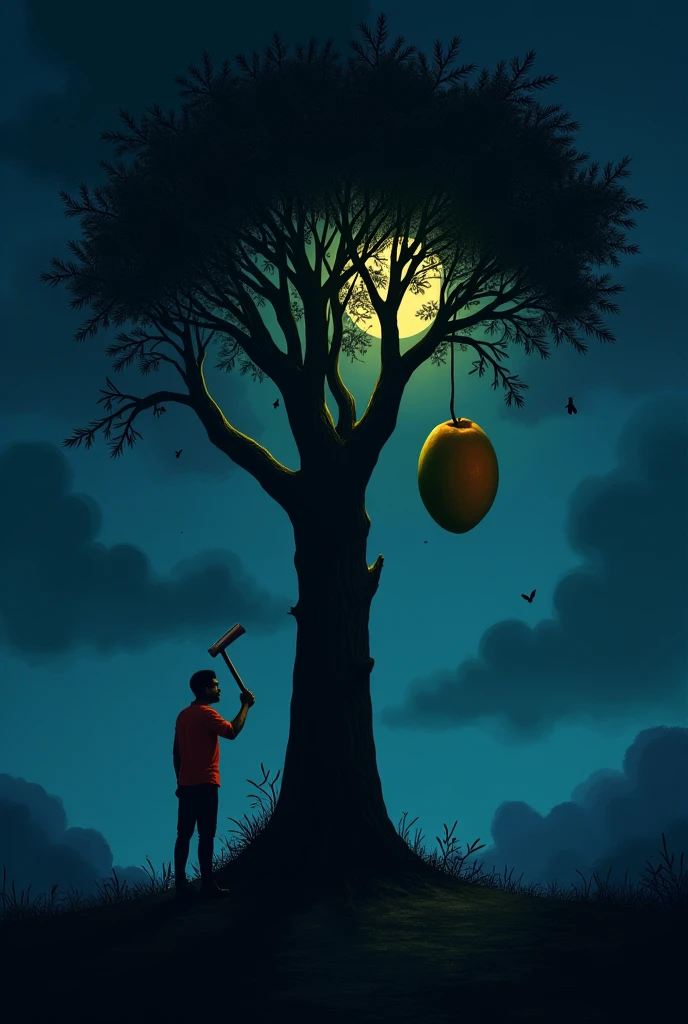 Draw a boy and me looking at a ball that was left in the tree 