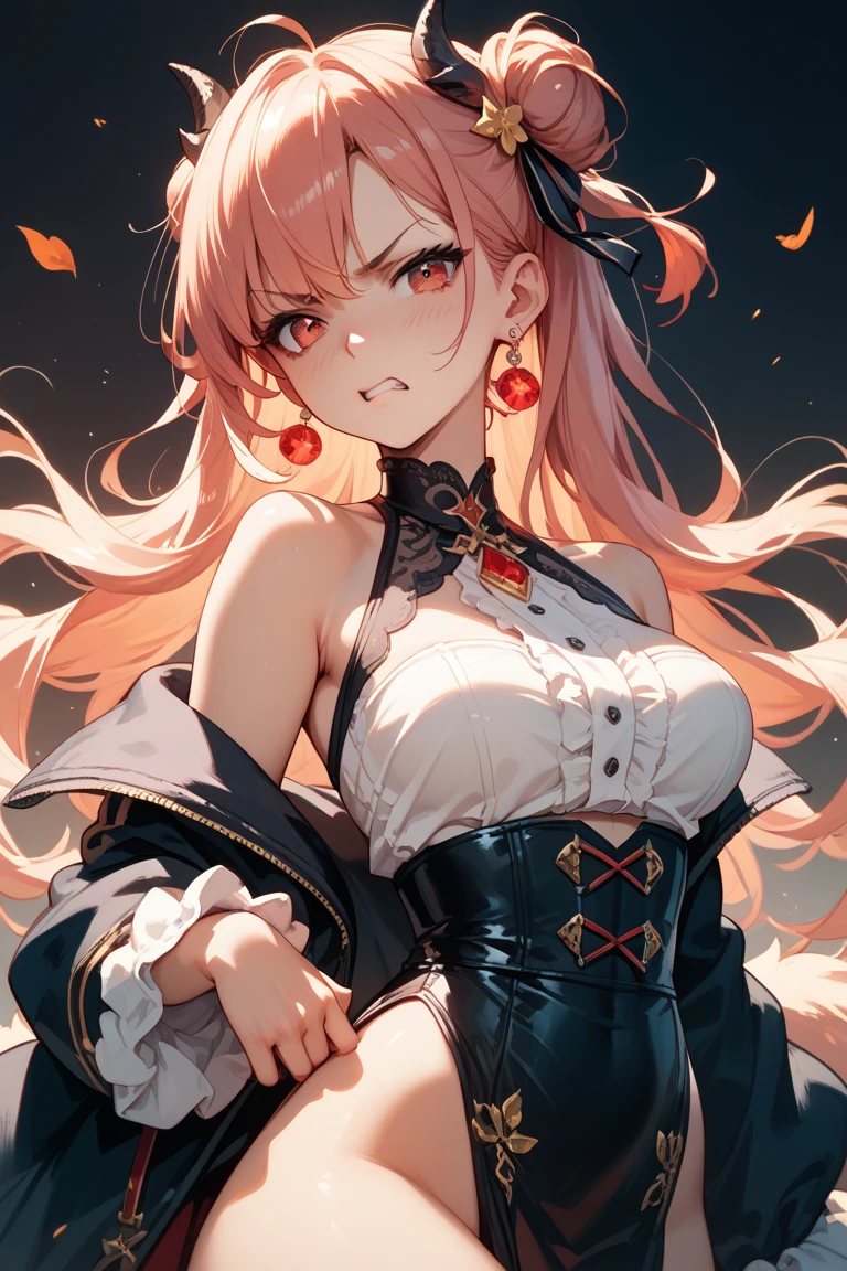 Sexy pretty girl, blonde hair, pastel red eyes,curly hair,dog ear, heart,ribbon,white garter belt, fellatio gesture,steam,girl trembling with sexual climaxmore,Front-facing,