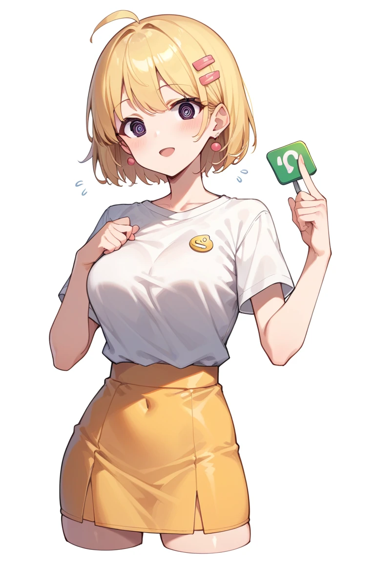 punctuation_9, punctuation_8_arriba, punctuation_7_arriba,  source  _anime, high resolution image,masterpiece,mini skirt,chica,pretty face,fair skin,Shiny hair,ultra detailed eyes,simple background, white shirt .   breasts on face,  breasts, 1 