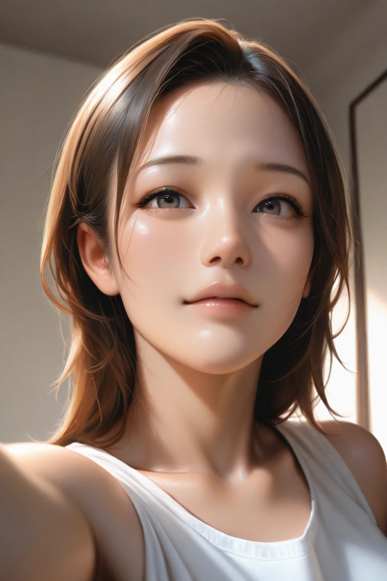 There was a woman sitting down，with hands resting on knees, Realistic anime 3 D style, Smooth anime CG art, 3 d anime realistic, photorealistic anime girl rendering, Photorealistic anime, hyper realistic anime, made with anime painter studio, realistic anime artstyle, Realistic young anime girl, [ 4 K photorealism ]!!, Kawaii realistic portrait