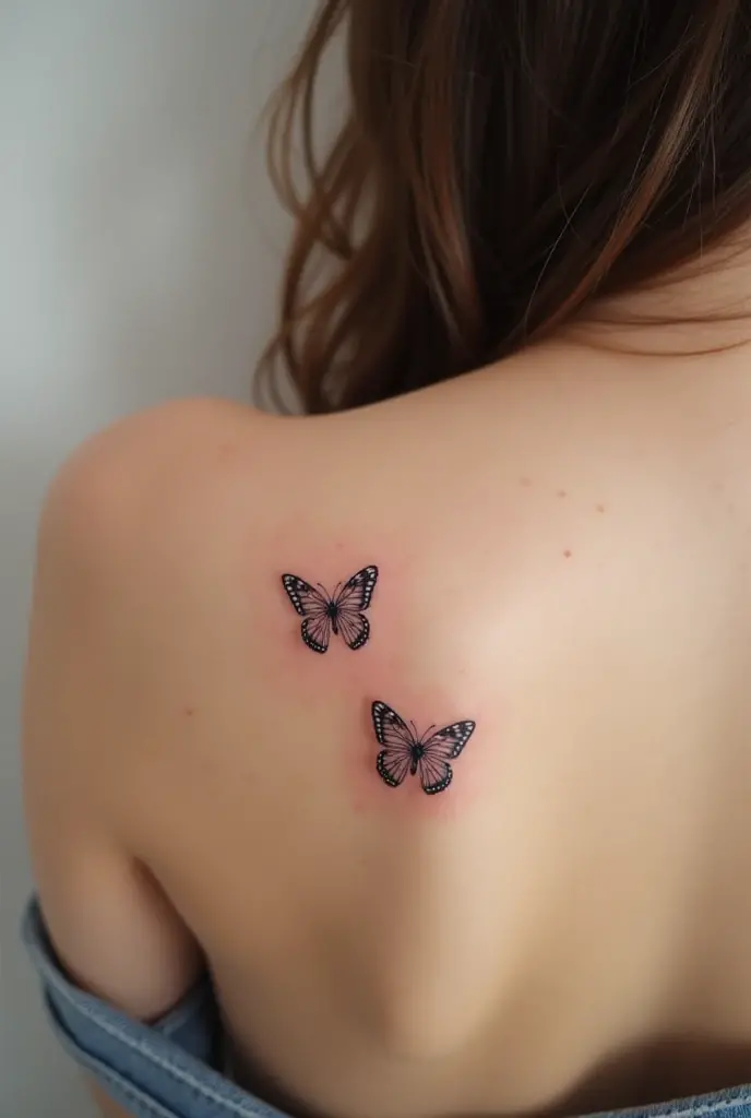 Colorful butterfly tattoo on the back of woman's butt
