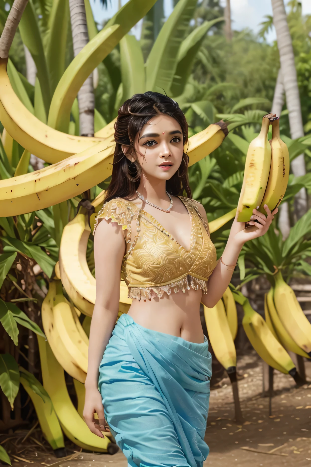 keerthy suresh holding a bunch of bananas in her hands, traditional beauty, still from a movie, movie stills photography, banana, actress, film still from the movie, still from the movie, navel, awardwinning movie still, movie film still, banana trees, trending on derpibooru, sexy movie photo, still from movie, movie stills