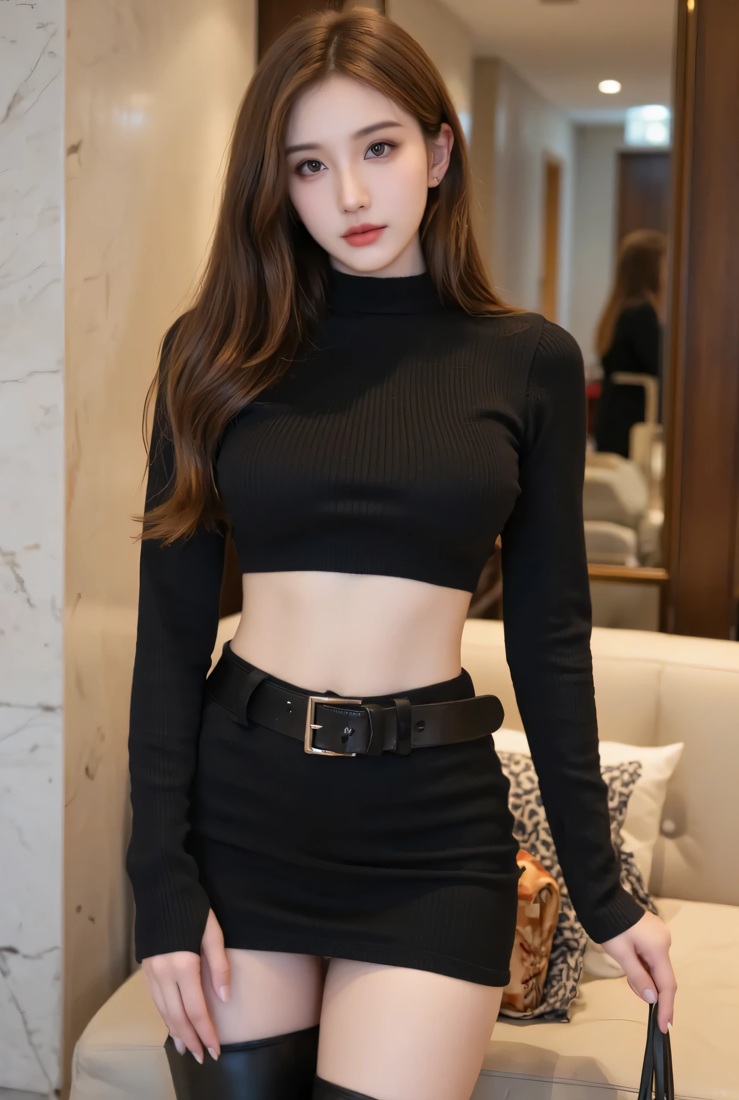 ((Masterpiece)), ((High detail)), photography, real photograph,1 Girl, ((Ultra-detailed)),((Delicate face)), Beautiful detailed eyes, (high light, Gradient hair),Long hair, Floating hair, acmm ls outfit, wearing acmm top, white acmm top, long sleeves, wearing acmm long skirt, bright green acmm long skirt, printed skirt, outdoor, sun light