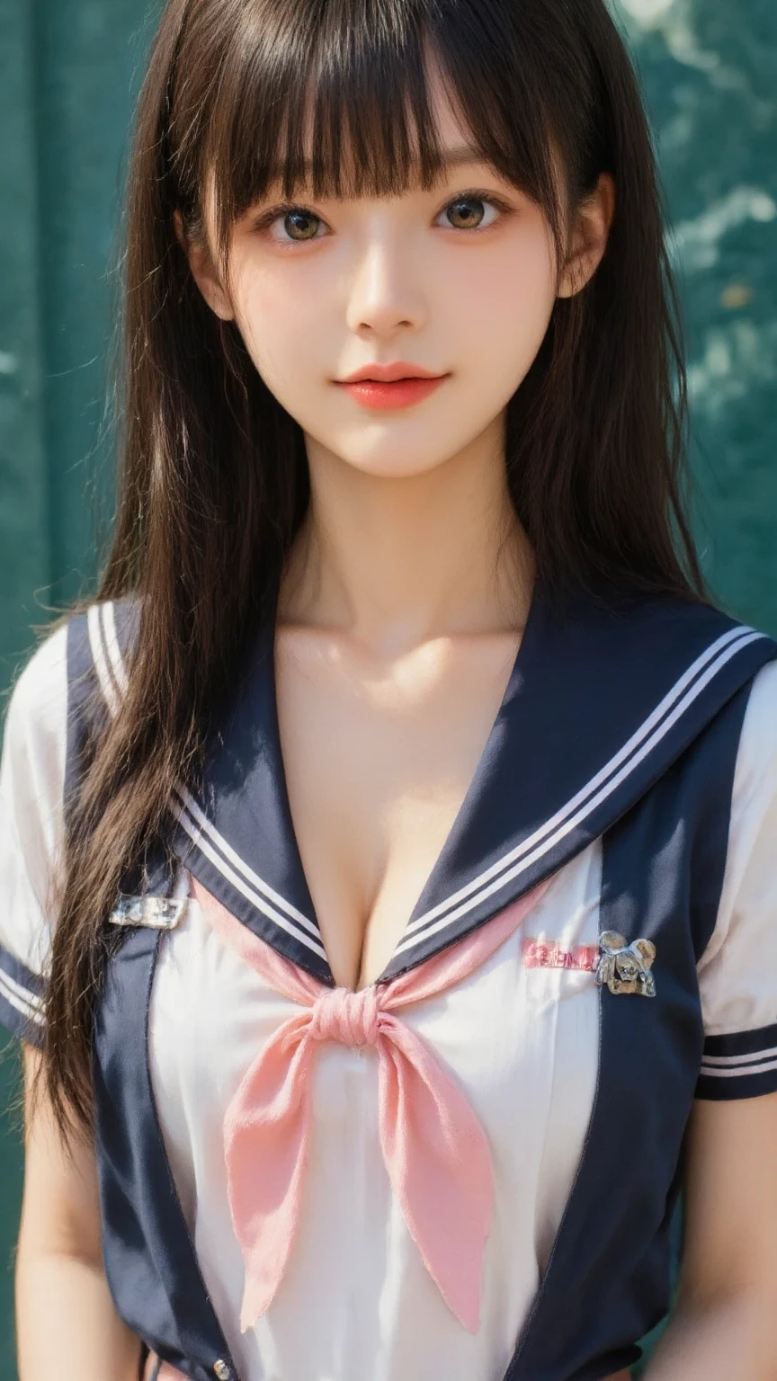 play sports often, (navy blue sailor uniform:1.2), (cleavage:1.0)、No panties, (Cyberpunk settings: 1.2), compensate,, (1 girl: 1.4), highest quality, masterpiece, (reality: 1.2), young woman, lady, detailed face, fine eyes, fine hair, fine skin, looking at the viewer, dramatic, vibrant, sharp focus, 50mm, f1.2, EOS R8, (3/4 body: 1.2), (With Akihabara in the background: 1.6), (highest qualityの詳細: 1.2), 8K HD,(spread legs:1.2),