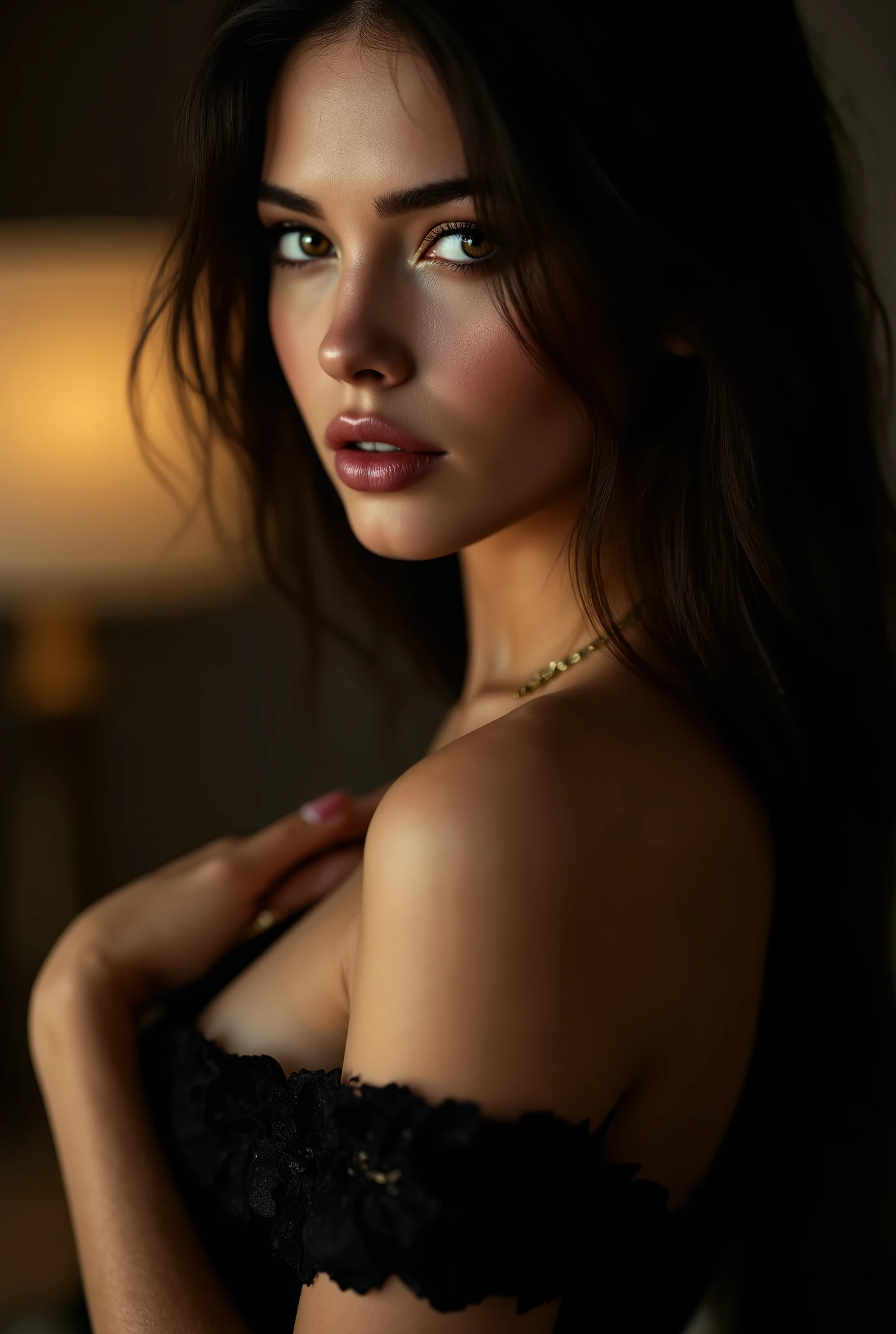 intricate details, detailed face, detailed eyes, super-detailer-bsy, detailifier, detailed skin, detailed hair, hyper-detailed, ultra-detailed, sexiness enhancer, a masterpiece, best quality, caucasian woman, extreme dark black hair, deep black hair, very long hair, straight hair, (30 years old, hazel eyes, sexy hourglass figure, perfect toned body, medium natural breasts), femme fatale, beautiful detailed lips, (long eyelashes:1.2), award winning glamour photograph, extremely detailed, front lit, HDR, vixen, score_9, score_8_up, score_7_up, flirting, seductive look, flirty look, sexy look, soft lighting, warm color tones, intricate details, ambient mood, high quality, 8k, photorealistic, masterpiece, intricate details, dramatic chiaroscuro lighting, cinematic composition, muted color palette, provocative pose, erotic pose, sexy pose, german clothes, jewelry, long hair, dirndl, upper body, simple background, masterwork, masterpiece, best quality, dynamic lighting , dynamic pose,, dynamic angle