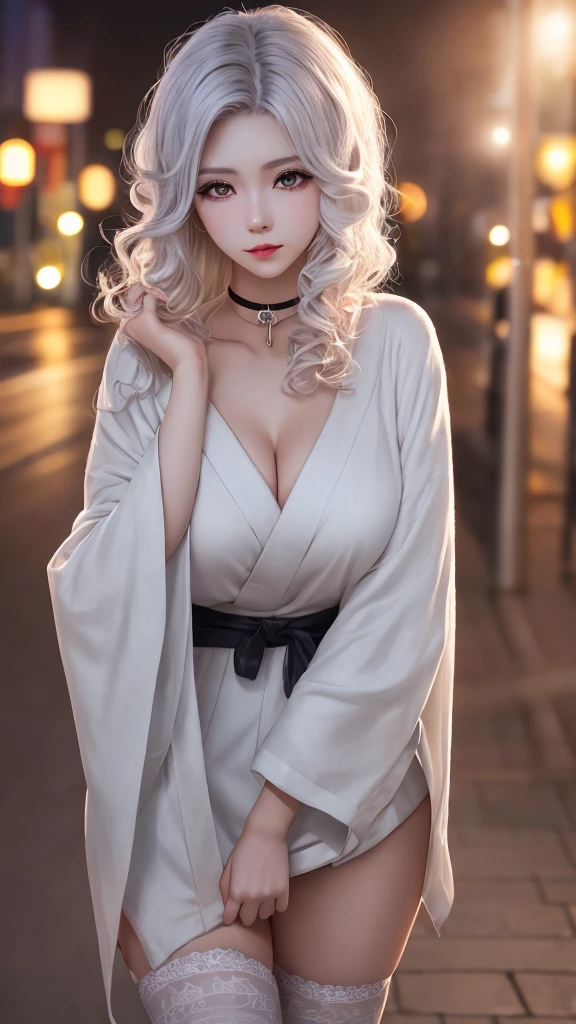 masutepiece, Highest Quality, (Solo Focus), (Perfect face:1.1), (high detailing:1.1), (ultradetailed eyes), Dramatic, Man with pale skin and long voluminous white hair, White eyes, Solo, Long hair, Sephiroth, Moon, Night, white luxury suit, Covered navel, Pouty lips, furr, arrogant expression, rose garden, Detailed background, Art by Artgerm, Cinematic lighting, roses, Fashion, BalenciagaStyle