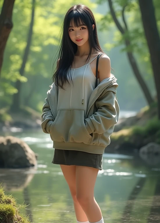 a woman, (wearing oversized_hoodie, cat_ears_hood:1.3),
good hand,4k, high-res, masterpiece, best quality, head:1.3,((Hasselblad photography)), finely detailed skin, sharp focus, (cinematic lighting), soft lighting, dynamic angle, [:(detailed face:1.2):0.2], medium breasts,(((inside a forest))),