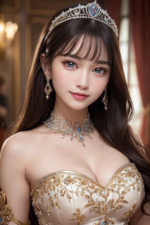 (Reality: 1.2), best quality, 8K Ultra HD, masterpiece, high resolution,CG, 1 detailed girl, Super detailed queen , Sit on a super detailed royal throne, Luther, Gorgeous palace background, beautiful and detailed, Ultra detailed long hair, wearing a beautiful and luxurious crown with diamonds e altamente detalhado, Super detail dress, Solitary, Jewelry, Super exquisite red and blue dress, Pretty Face, beautiful, e altamente detalhado, , earrings, Super detailed hairstyles, splash, The upper body is very detailed, Super detailed bun, Ultra detailed black hair, light,frank,photo,high resolution,4K,8K,Bokeh,