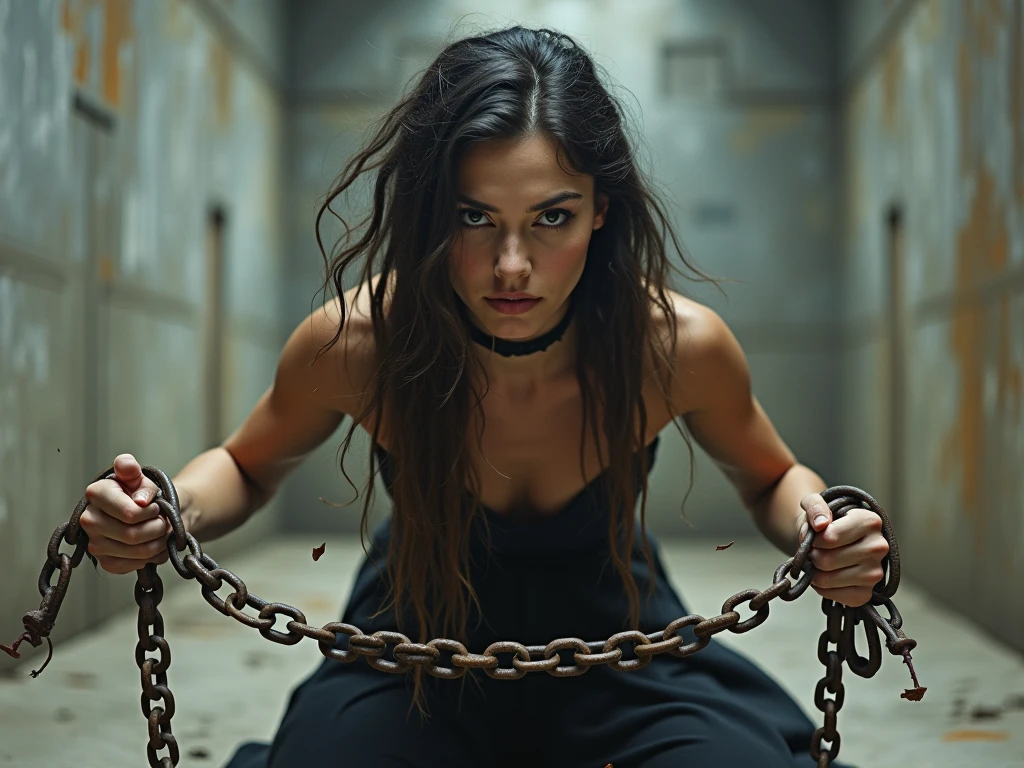 Woman bound in chains
