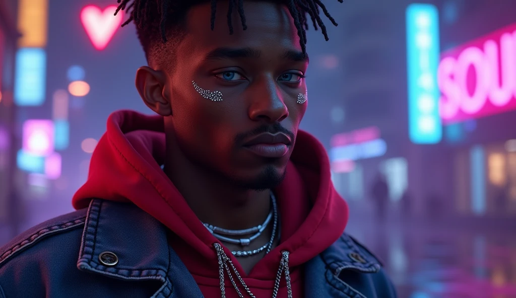 A black man with a simple hairstyle and big lips, an ice chain with the number 14 around the neck. Gta v mode. Very realistic in 4k