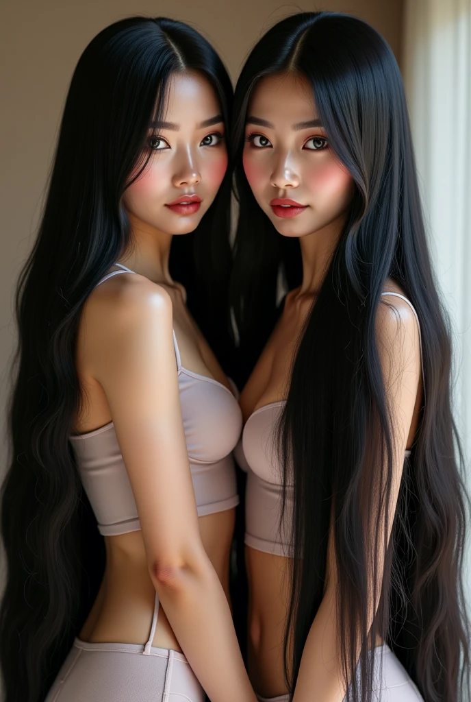 (best image quality、highest quality、highest resolution、ultra-realistic photography、full body photo、masterpiece、16ｋ、）1 girl、Surprisingly long black hair is super beautiful、hair length about 5 meters、white underwear or naked、Hide your whole body with straight hair、very beautiful face、Beautiful well-groomed black hair、very large amount of hair、Super long hair that emphasizes the sexiness of a woman、slim body shape、shiny beautiful hair、bright lighting、professional lighting、Winner of the World Long Hair Contest、full body real photo、Black hair competition winner、The location is the bedroom、My hair reaches the floor and is dragging、Full of black hair、She is showing off her long hair with her back turned on the bed.、Her whole body is covered by her long black hair.、cut hair short、There&#39;s cut hair all over the bed、The bed is full of hair、sleeping on a bed full of hair、