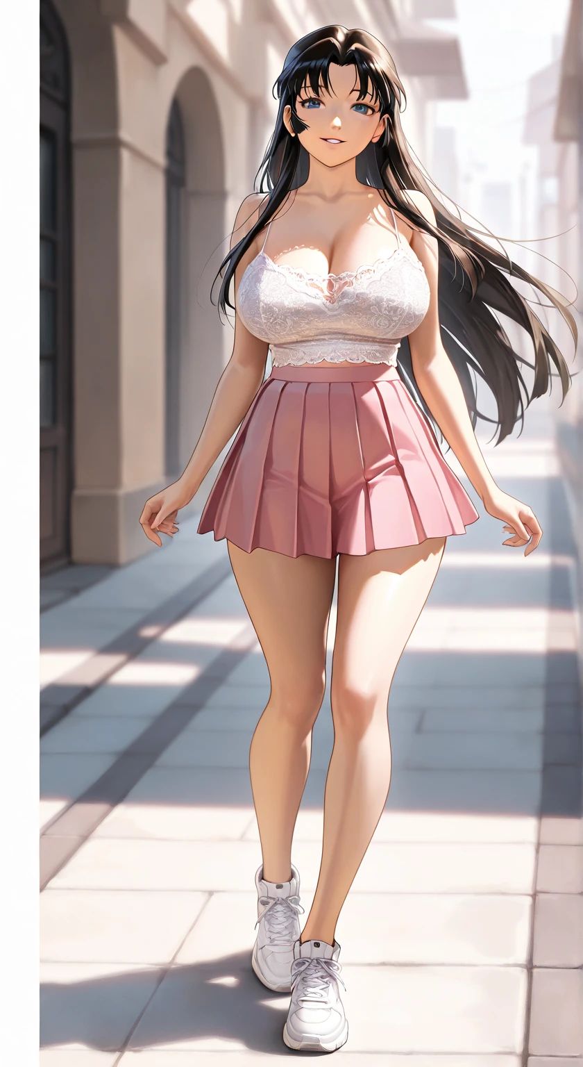 NSFW,Highest quality, Official Art, masterpiece, Fabric Shading, High resolution, Very detailed, colorful, Best details, (Adult,19 years old, One Girl, transformation:1.5, Bitch, Long Hair, Brown Hair, White T-shirt、Long Skirt、Exposed in the city, skirt lift, Showing off her high leg panties and stockings,