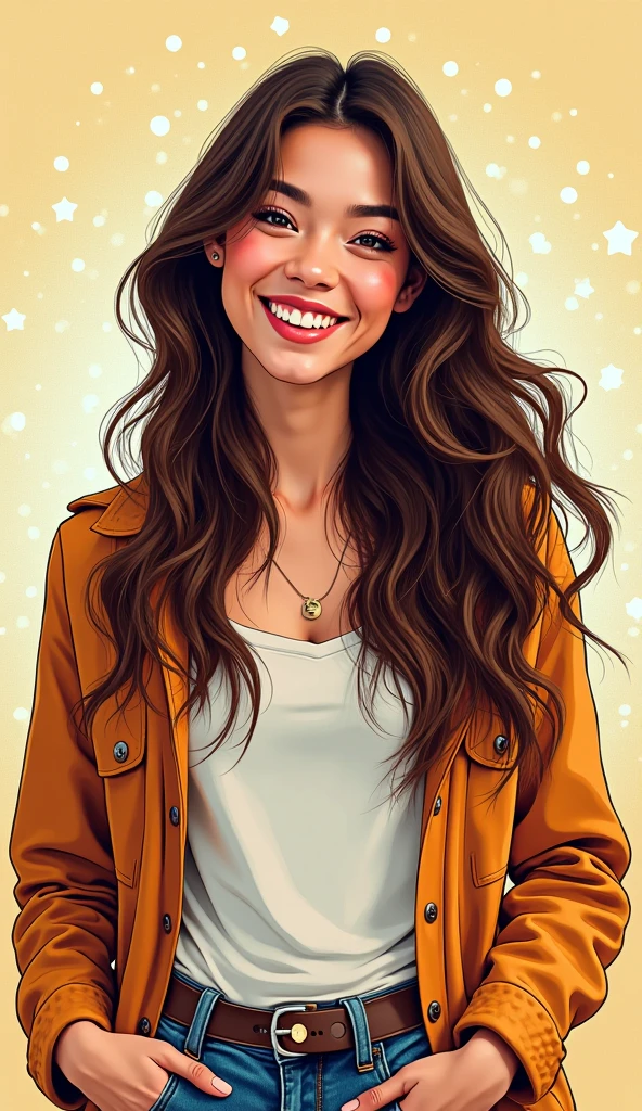 1woman, very Selena Gomez, beautiful skin, confident, passion, smile, portrait, front look, 4k, high-res, best quality, illustration