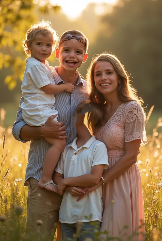 Family of 7, Husband, wife, three sons, one girl, one baby, nature