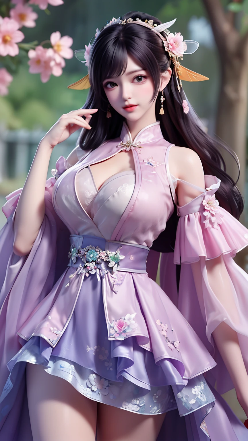 Sexy woman wearing platinum and pink lotus lace armor dress, chengwei pan on artstation, author：Hero, detailed fantasy art, Stunning character art, Fan Art Best Art Station, Epic and beautiful character art, beautiful armor, Very detailed ArtGerm, detailed digital anime art, Artgerm on ArtStation Pixiv, Armor Maiden,  Bigchest:1.2, (mini-skirts:1,5)