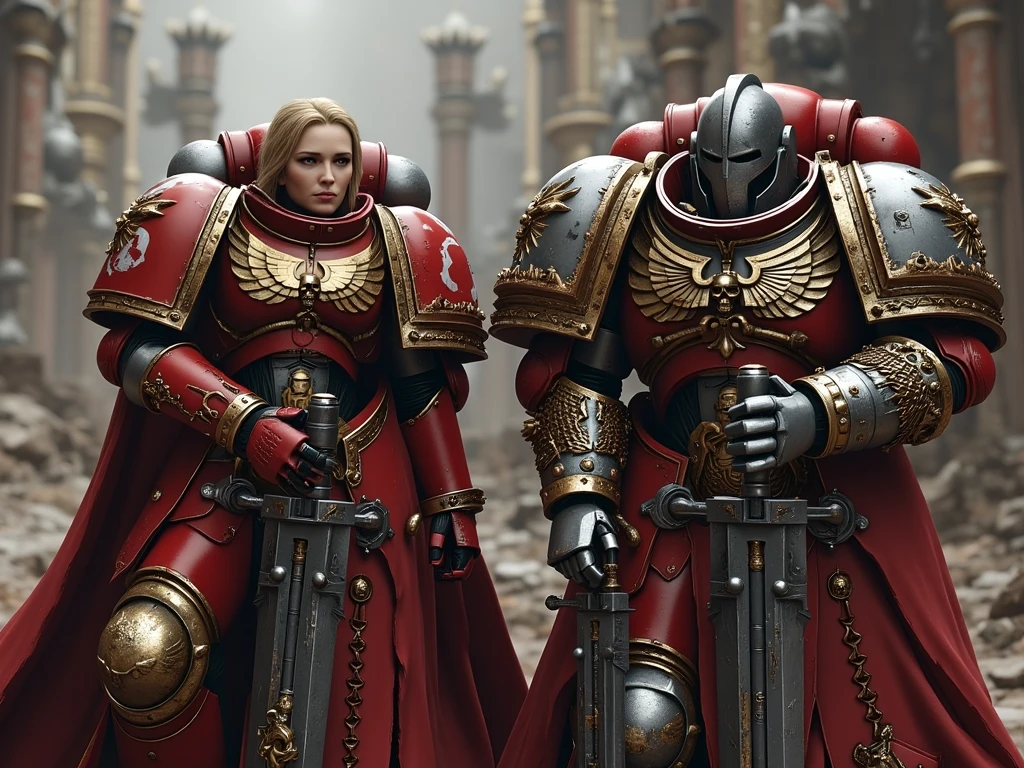 analog style, modelshoot style, nsfw, nudity professional portrait photo of standing whsororitas with bolter in hands <lora:whsororitas_2:1.0>, photo of standing girl in whsororitas metal armor with long hair sitting, very sexy pose, medium shot,detailed face, perfectly shaded body, perfectly shaded face, atmospheric lighting, saturated colors, battle, epic explosions battlefield, tanks and warriors, Charlise Terion face, star trek cinematic,warhammer 40k, standing whsororitas with bolter and sword, chainsword, sororitas