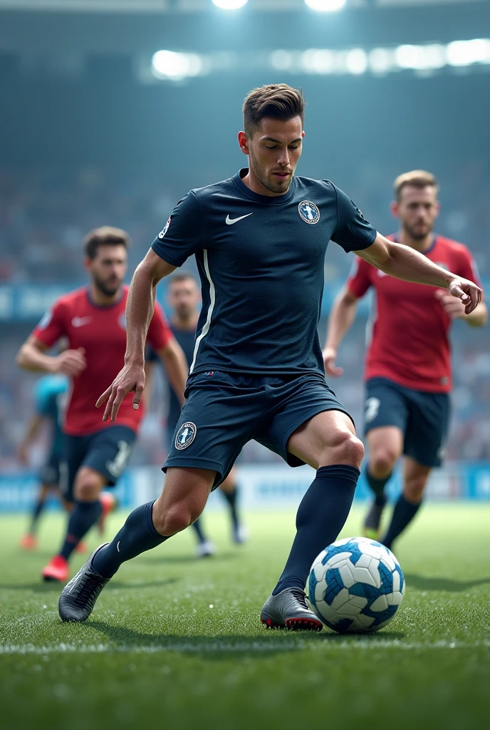 Uniforms of a white and blue soccer team
