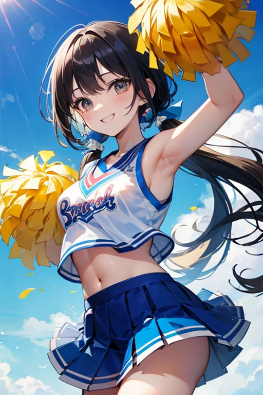 (((Cheerleader,blue Cheerleader uniform,Love Juice:1.3,Remote Vibrating Egg)),Are standing