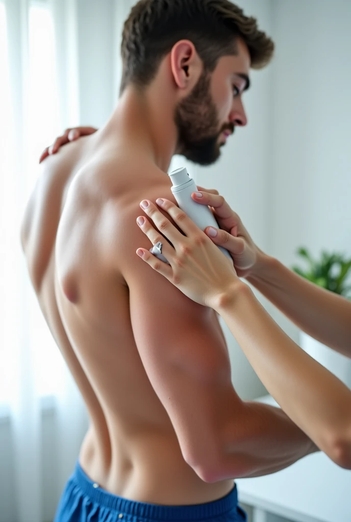 Sexy man with surgical gloves and Nike socks slipping his hand under his wife's panties