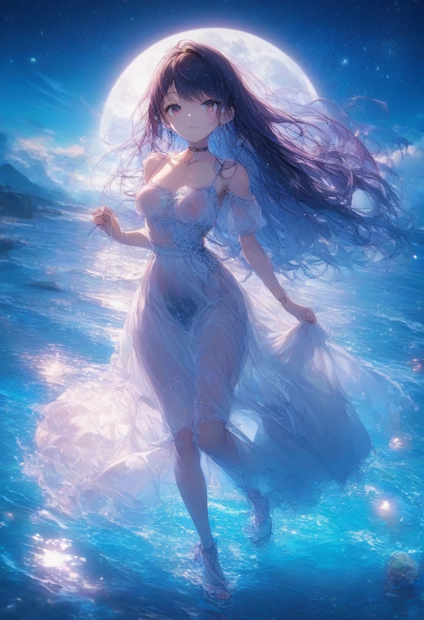 art by yaguru magiku, (001glitch-core, dreamcore), 8sconception, alberto-mielgo, anime-background-style-v2, Super Quality, Vaporwave,Synth Wave,weirdcore, dreamy, full body (masterpiecebest quality,1girl,petite,Depth of field,lens flare,extremely detailed,8k wallpaper,Amazing,beautiful detailed eyes,finely detail,score:>=10,Water, ocean, crystal, water droplets,) Visual effects:movie lights, [[red, blue, green, yellow, black, white, pink, purple, cowboy shot, ((colorful)), ink and wash painting, delicate and beautiful girl, ((illustration)), ((floating hair)), ((chromatic aberration))]]      <hypernet:HexD:0.2>
