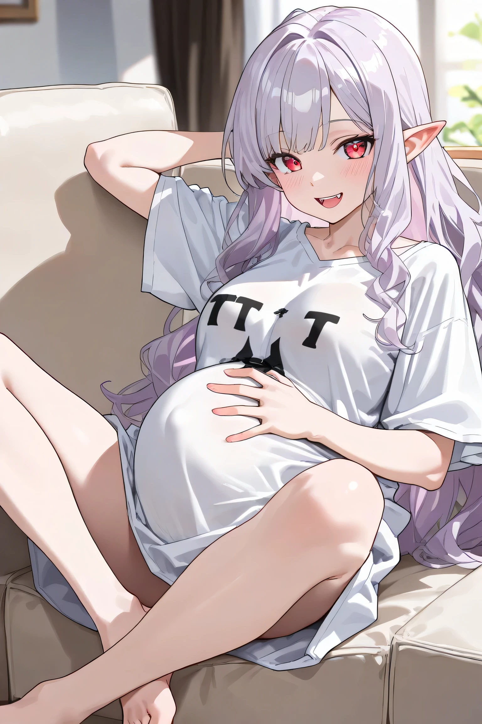 (Full body), An image of a pregnant girl with her belly on full display, she's giving a handjob