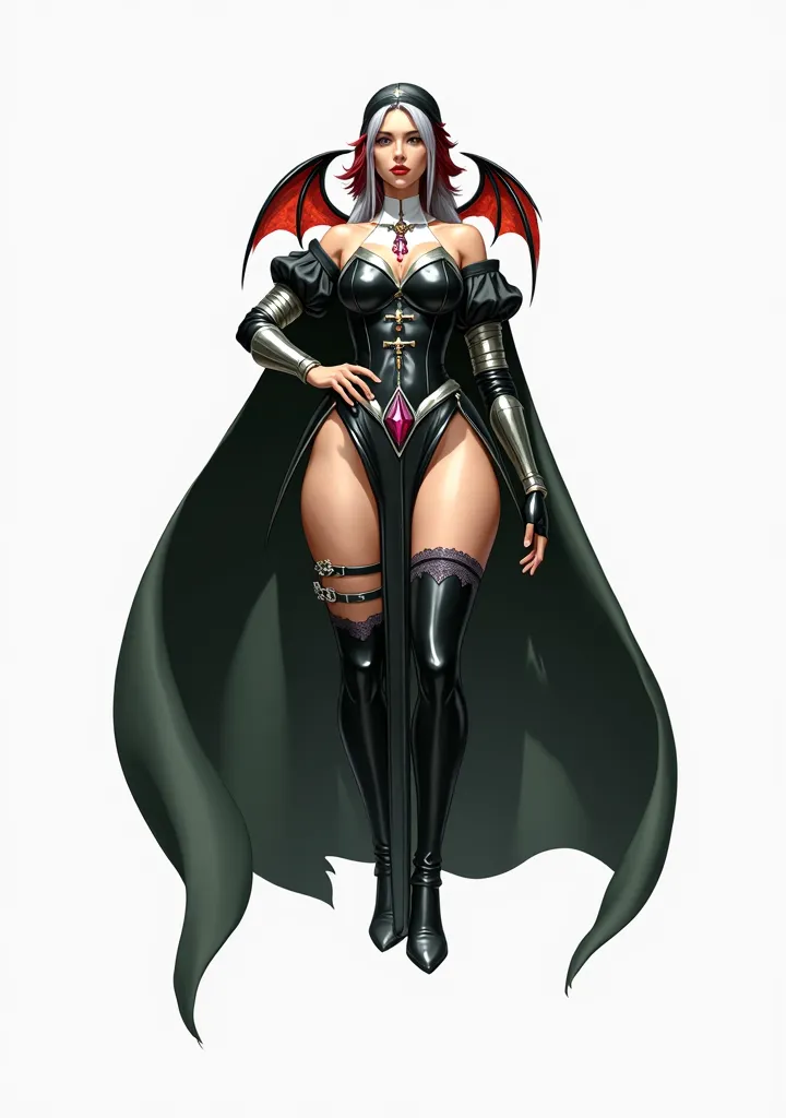 full body standing symmetrical barefeet ((black skin elf girl))), (((red ruby eyes))), (((long white hair))), (((breasts:1.2))), (((solo))), shackles on legs and arms together