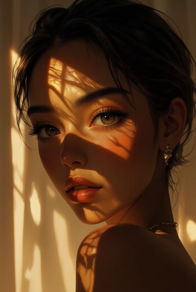 8K, masterpiece, single cabin, commercial photography , Female model ((Italian-African)), Sepia tone , bright space natural pose, modern photography, minimalist style. simple and elegant style, Sides, ears , light and shadows, delicate skin, advertising-quality photography, super detail