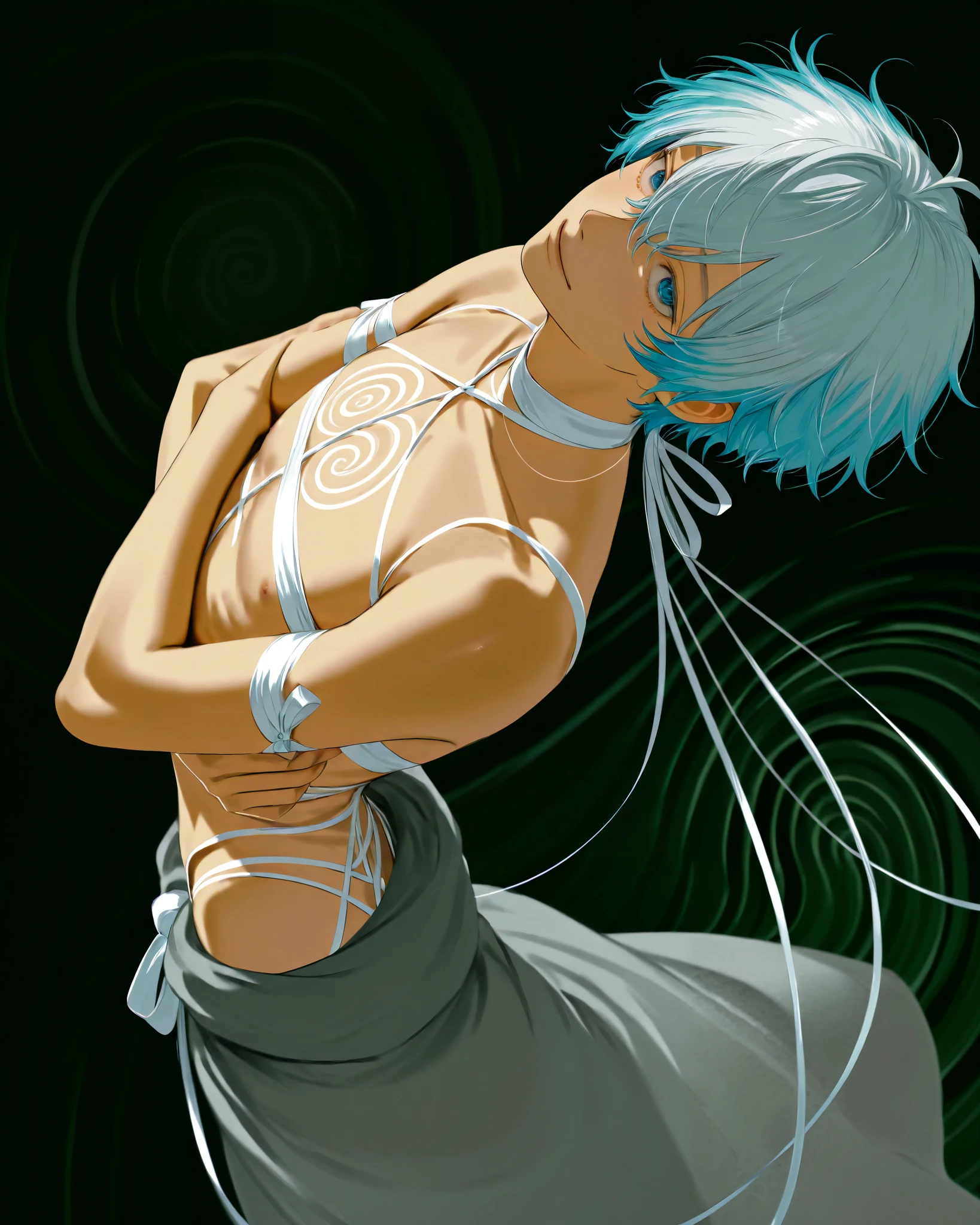 Anime guy have penis in the pants , nsfw, cum, sixpack,anime guy with a cat ears and a collar on his chest, tall anime guy with blue eyes, handsome japanese demon boy, skinny male fantasy alchemist, handsome anime pose, male anime character, hajime yatate, anime handsome man, smooth anime cg art, smooth blue skin, shirtless :: high detail, young anime man, keqing from genshin impact, anime boy