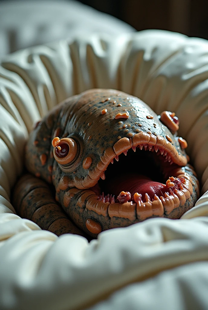 (extremadamente detallado, obra maestra, La mejor calidad), Estilo oscuro, intense illumination, rostro con arrugas, lengua larga, tentacle, deforme, monstruoso, interior de una piscina de agua verdosa, imagen submarina, alien con Colmillos finos, pico de pulpo amenazante. manchas de tinta. Rococo composition. Luz de caravaggio