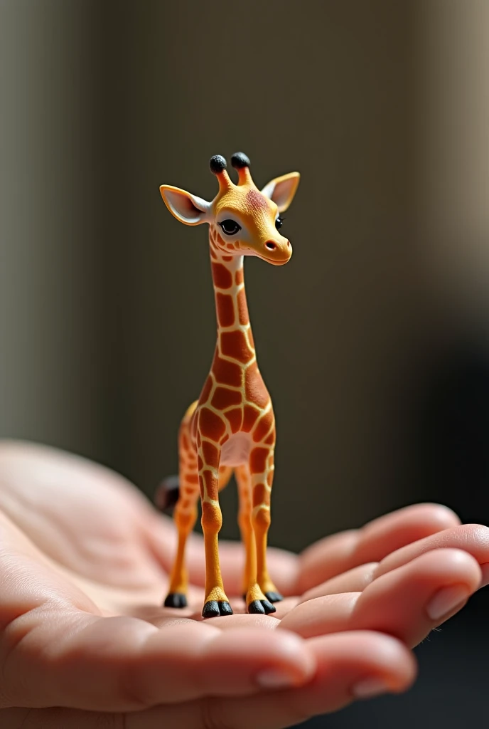 Photorealistic, 8k, Micro Tiny baby [girafa] perched on a human finger