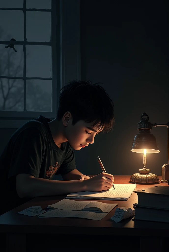 Create image village boy hard work and study