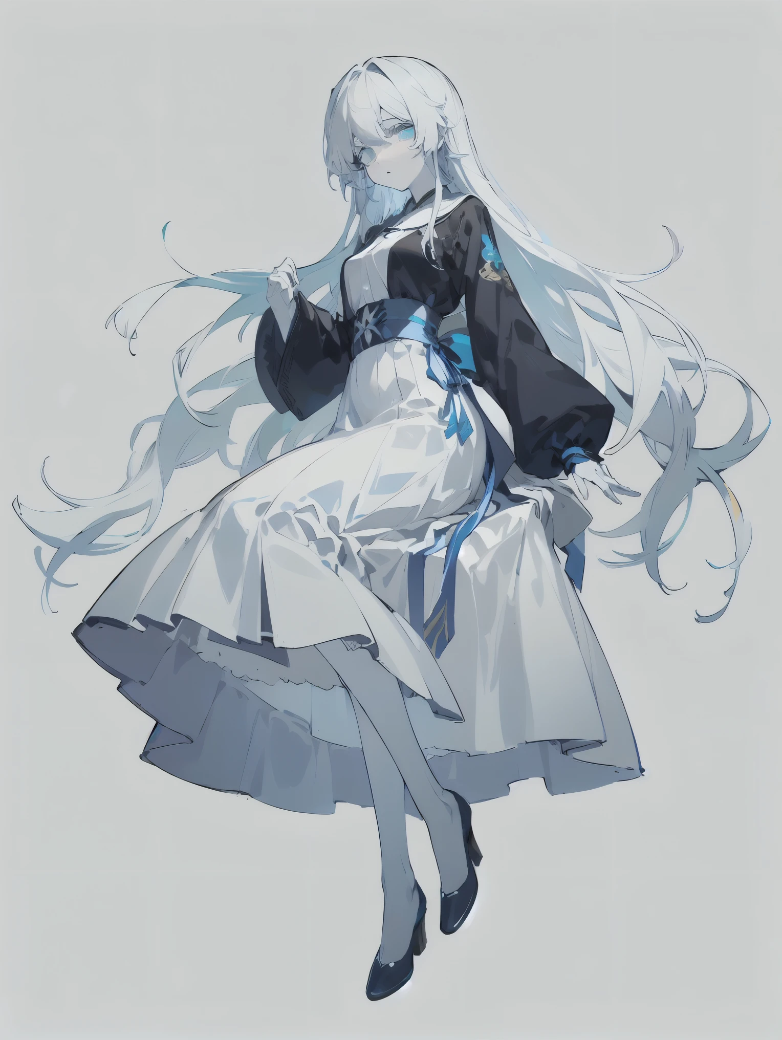 masterpiece、perfect face、Ultra High Quality、top quality、cool、adult woman、delicate、very long hair、leggy hair、anime style、((white hair:1.5))、((light blue eyes:1.5))、bungs、pure white skin、 Delicate Lace 、Original Character、intricate design、Unique Design、hanging eye、long eyelashes、full bodyの描画、request、Possible Adoption、full body、background、cute、 Long Sleeve、((白いbackground:1.5))、full body、pure white skin、White skin color、beautiful woman、 Handsome Woman 、background無地、backgroundなし、characters only。