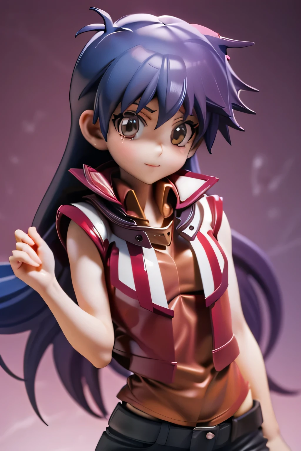 perfect anatomy top quality,highest resolution,((( shiny red jacket shiny dark blue hair long hair))) Saotome Rei Yu-Gi-Oh! GX girl flat breast
