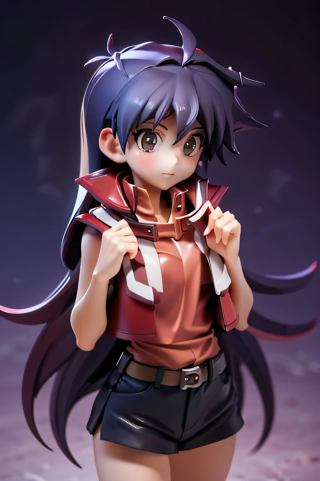 perfect anatomy top quality,highest resolution,((( shiny red jacket shiny dark blue hair long hair))) Saotome Rei Yu-Gi-Oh! GX girl flat breast