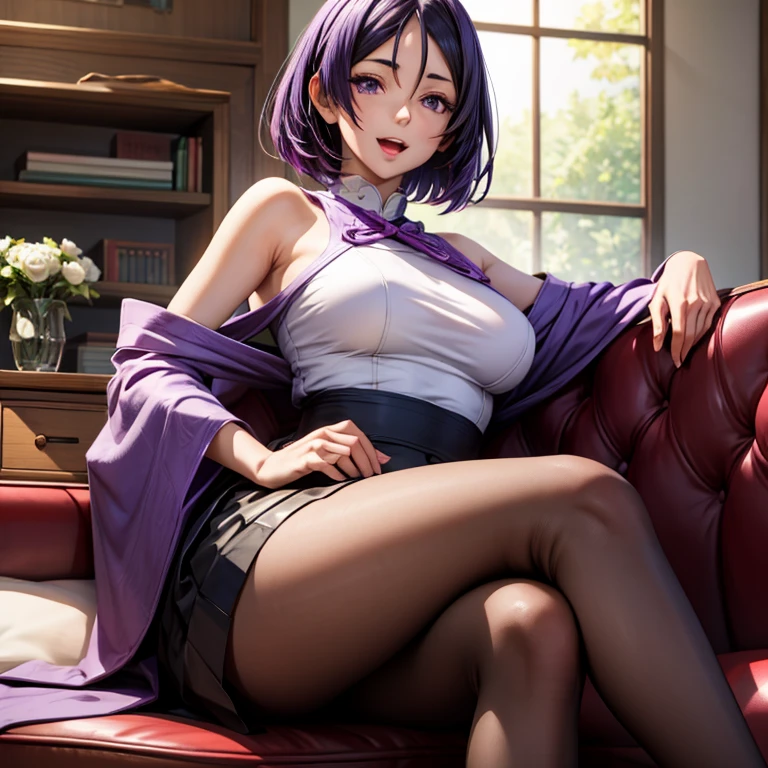 ((top quality, 8k, masterpiece: 1.3, ultra hd, high quality, best quality, high definition, realism)), sharp focus: 1.5, Beautiful girl with thin and skinny body, small breast, purple hair, purple eye color with light gradations, Erotic ahegao expression, Both eyes slightly closed, Mouth open, Moles under the eyes, Erotic straddled body position on the chair with both legs wide open showing her pubic, Armpit, abs, abdominal muscle, The whole body wet sweats, View from under the body, The pubic shape is clearly visible, Both legs opened wide showing her pubic, pubic hair.