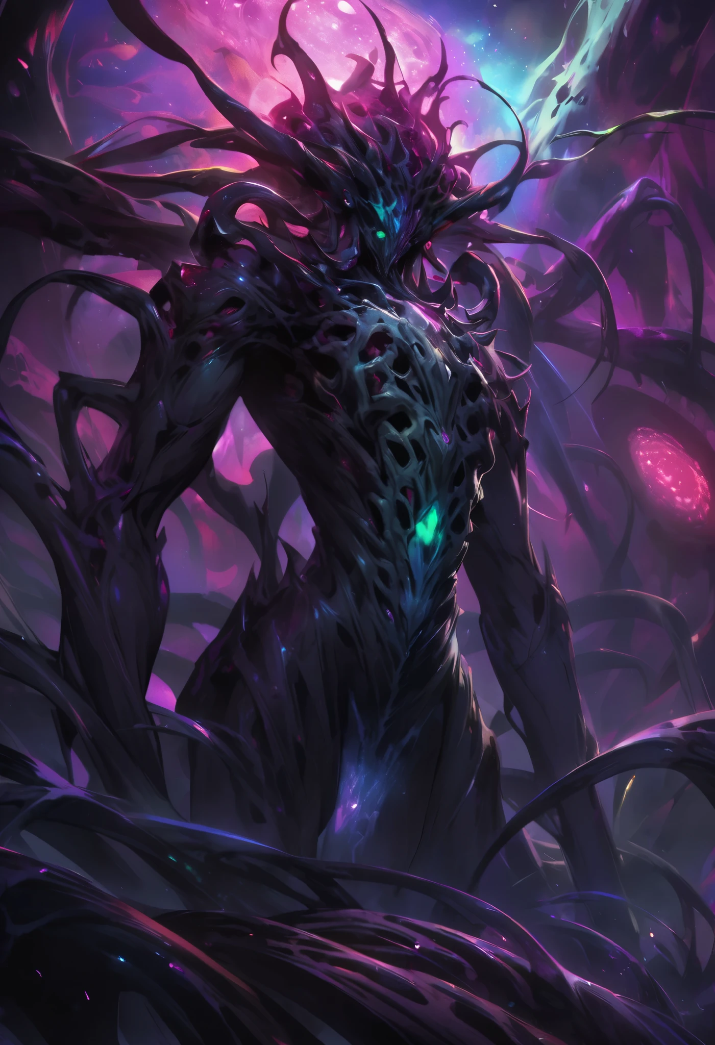 A Cthulhu death, dark twisted tentacles, luminous immortal eyes, unspeakable ancient entities, sticky limbs, underworld abominations, extraterrestrial terror, sticky tentacles, cinematic lighting, dramatic, dark moody atmosphere, supernatural horror, intricate textures, glowing skin, intense gaze, dramatic shadows, moody colors, dark fantasy,
