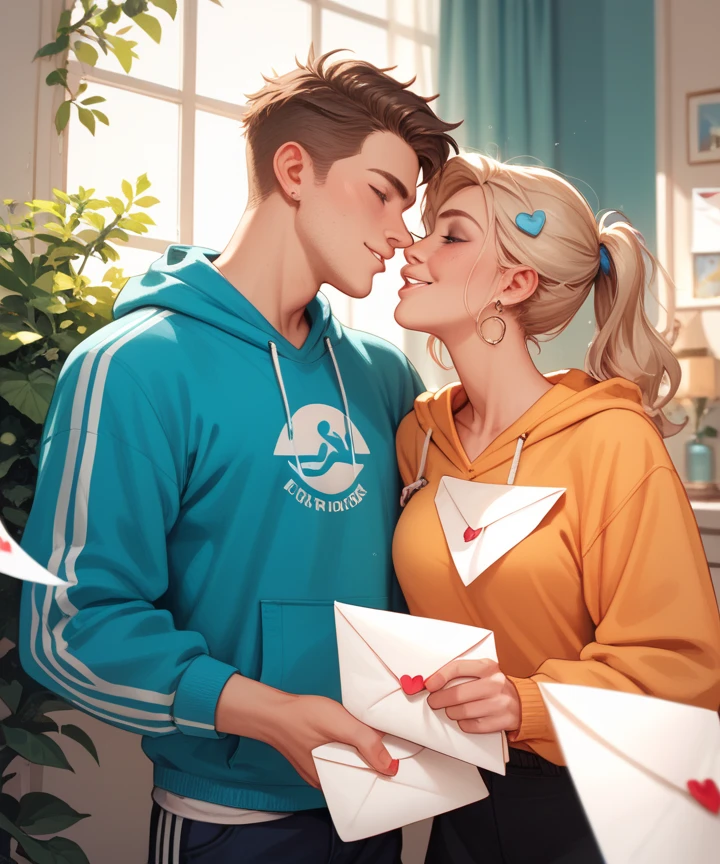 man, With sweatshirt with letter F, Woman in sweatshirt with letter A couple

