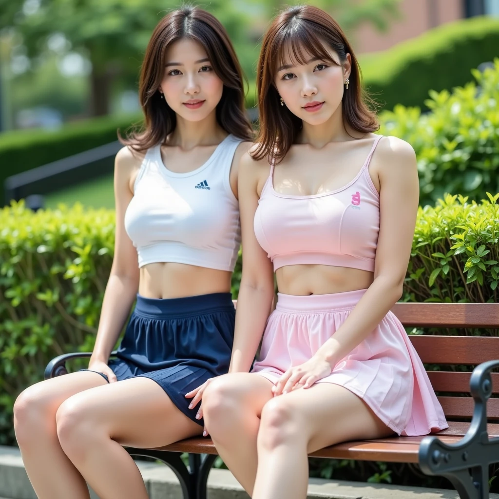 Standing in the living room, 3 beautiful cheergirls, looking at me, hiding her hands, wearing an iron collar, tank top brassiere, pleated micro mini skirt, long socks, brainwashed by me, submitting to me